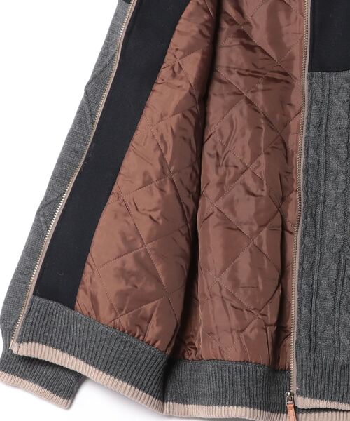 KRIFF MAYER Lady's Collection（クリフメイヤーレディースコレクション）の「肩切替ケーブルニットJK（ノーカラージャケット・レディース・ナチュラル/グレー/ベージュ/グリーン・MEDIUM/LARGE）」の6枚目の写真