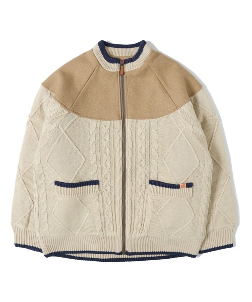 KRIFF MAYER Lady's Collection（クリフメイヤーレディースコレクション）の「肩切替ケーブルニットJK（ノーカラージャケット・レディース・ナチュラル/グレー/ベージュ/グリーン・MEDIUM/LARGE）」の4枚目の写真