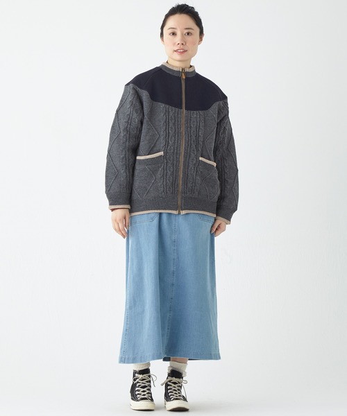 KRIFF MAYER Lady's Collection（クリフメイヤーレディースコレクション）の「肩切替ケーブルニットJK（ノーカラージャケット・レディース・ナチュラル/グレー/ベージュ/グリーン・MEDIUM/LARGE）」の20枚目の写真