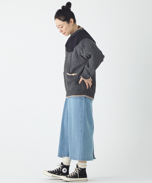 KRIFF MAYER Lady's Collection（クリフメイヤーレディースコレクション）の「肩切替ケーブルニットJK（ノーカラージャケット・レディース・ナチュラル/グレー/ベージュ/グリーン・MEDIUM/LARGE）」の21枚目の写真