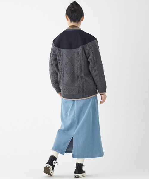 KRIFF MAYER Lady's Collection（クリフメイヤーレディースコレクション）の「肩切替ケーブルニットJK（ノーカラージャケット・レディース・ナチュラル/グレー/ベージュ/グリーン・MEDIUM/LARGE）」の22枚目の写真