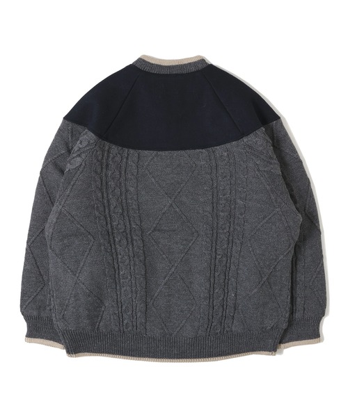 KRIFF MAYER Lady's Collection（クリフメイヤーレディースコレクション）の「肩切替ケーブルニットJK（ノーカラージャケット・レディース・ナチュラル/グレー/ベージュ/グリーン・MEDIUM/LARGE）」の11枚目の写真