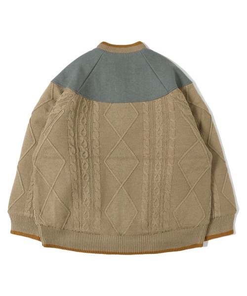 KRIFF MAYER Lady's Collection（クリフメイヤーレディースコレクション）の「肩切替ケーブルニットJK（ノーカラージャケット・レディース・ナチュラル/グレー/ベージュ/グリーン・MEDIUM/LARGE）」の13枚目の写真