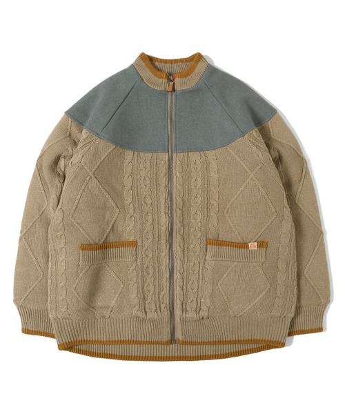 KRIFF MAYER Lady's Collection（クリフメイヤーレディースコレクション）の「肩切替ケーブルニットJK（ノーカラージャケット・レディース・ナチュラル/グレー/ベージュ/グリーン・MEDIUM/LARGE）」の12枚目の写真