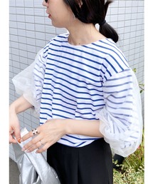 reca | 無地＆ボーダー袖チュールボリューム袖プルオーバー(Tシャツ/カットソー)