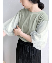 reca | 無地＆ボーダー袖チュールボリューム袖プルオーバー(Tシャツ/カットソー)