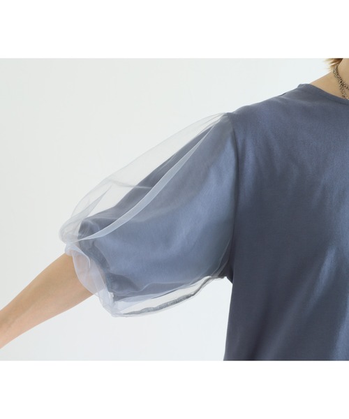 reca（レカ）の「無地＆ボーダー袖チュールボリューム袖プルオーバー（Tシャツ/カットソー・レディース・ホワイト×ブラック/セージグリーン/ブルーグレー/ホワイト×ブルー・FREE）」の18枚目の写真