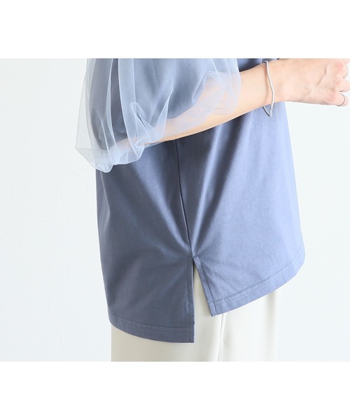 reca（レカ）の「無地＆ボーダー袖チュールボリューム袖プルオーバー（Tシャツ/カットソー・レディース・ホワイト×ブラック/セージグリーン/ブルーグレー/ホワイト×ブルー・FREE）」の16枚目の写真