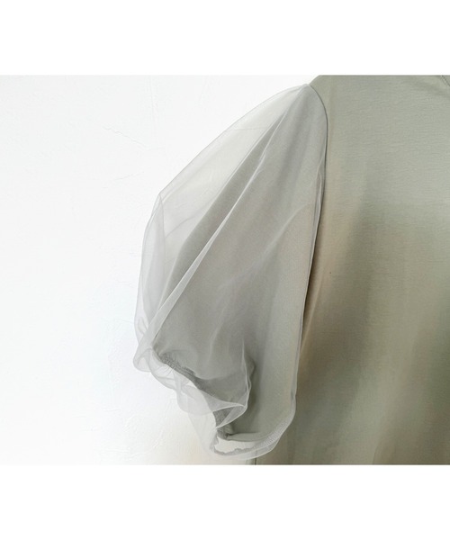 reca（レカ）の「無地＆ボーダー袖チュールボリューム袖プルオーバー（Tシャツ/カットソー・レディース・ホワイト×ブラック/セージグリーン/ブルーグレー/ホワイト×ブルー・FREE）」の15枚目の写真