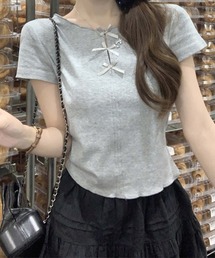 Girly Doll（ガーリードール）の「リボン付き半袖カットソー（Tシャツ/カットソー・レディース）」