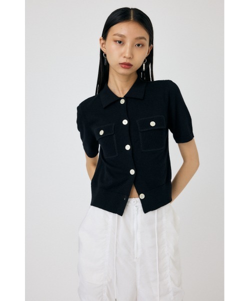 MOUSSY(マウジー)の「OVERLOCK POCKET KNIT シャツ(ニット/セーター・レディース・ライトグリーン/アイボリー/ブラック・FREE)」の3枚目の写真
