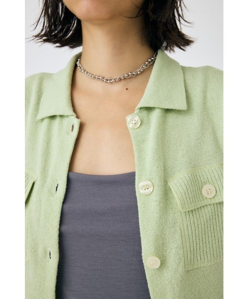 MOUSSY(マウジー)の「OVERLOCK POCKET KNIT シャツ(ニット/セーター・レディース・ライトグリーン/アイボリー/ブラック・FREE)」の8枚目の写真
