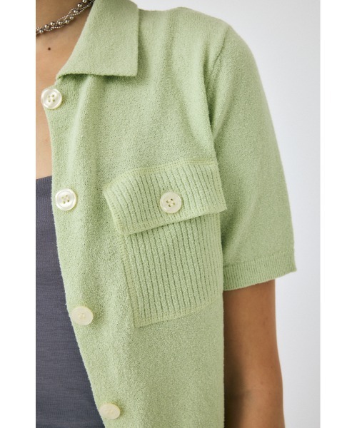 MOUSSY(マウジー)の「OVERLOCK POCKET KNIT シャツ(ニット/セーター・レディース・ライトグリーン/アイボリー/ブラック・FREE)」の7枚目の写真