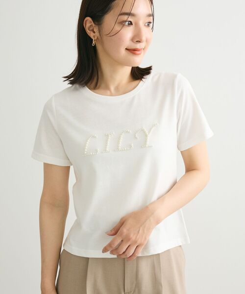 パール調ビジュー付ロゴTシャツ / テレビショッピング まるごと得だね市！から登場 パール付きロゴカットソー(カットソー・Tシャツ) | al'aise