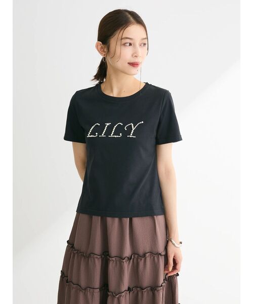 パール調ビジュー付ロゴTシャツ / テレビショッピング まるごと得だね市！から登場 パール付きロゴカットソー(カットソー・Tシャツ) | al'aise