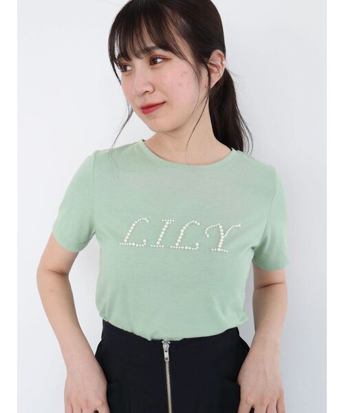 パール調ビジュー付ロゴTシャツ / テレビショッピング まるごと得だね市！から登場 セール】・swing by パールロゴTEE（Tシャツ/カットソー