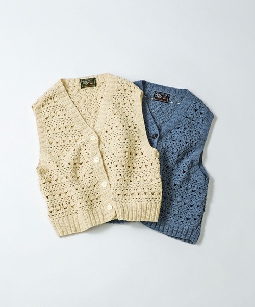 PAR ICI（パーリッシィ）の「ネパールハンドニット コットンかぎ針ベスト（ベスト・レディース・アイボリー/サックスブルー・FREE）」の3枚目の写真