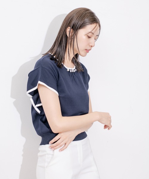 Jayro(ジャイロ)の「ネックパール付き配色プルオーバー(Tシャツ/カットソー・レディース・ネイビー/ベージュ/ピンク/ホワイト系その他・M)」の16枚目の写真