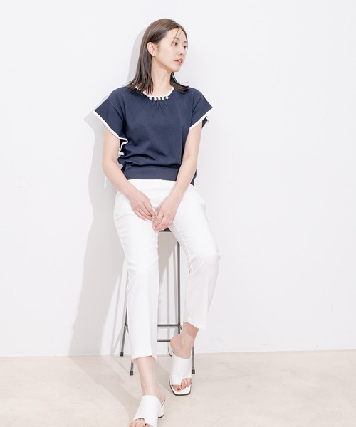 Jayro(ジャイロ)の「ネックパール付き配色プルオーバー(Tシャツ/カットソー・レディース・ネイビー/ベージュ/ピンク/ホワイト系その他・M)」の18枚目の写真