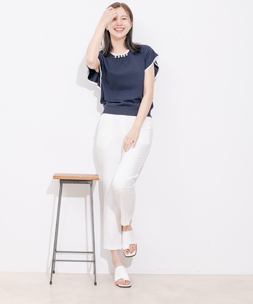 Jayro(ジャイロ)の「ネックパール付き配色プルオーバー(Tシャツ/カットソー・レディース・ネイビー/ベージュ/ピンク/ホワイト系その他・M)」の19枚目の写真