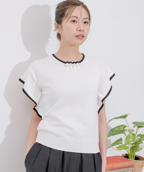 Jayro(ジャイロ)の「ネックパール付き配色プルオーバー(Tシャツ/カットソー・レディース・ネイビー/ベージュ/ピンク/ホワイト系その他・M)」の20枚目の写真