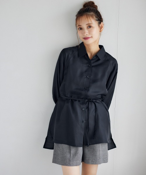 mysty woman（ミスティウーマン）の「ラグランスリーブセミシアーシャツ　150074（シャツ/ブラウス・レディース・ブラウン/ブラック/アイボリー・FREE）」の9枚目の写真