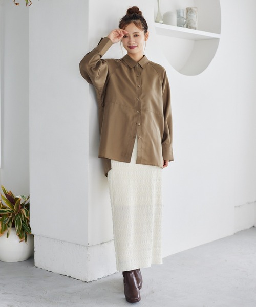 mysty woman（ミスティウーマン）の「ラグランスリーブセミシアーシャツ　150074（シャツ/ブラウス・レディース・ブラウン/ブラック/アイボリー・FREE）」の6枚目の写真