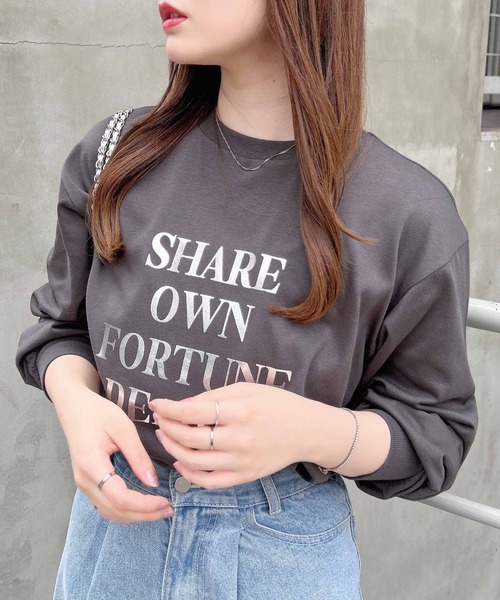 INGNI(イング)の「箔プリントロゴロングTシャツ(Tシャツ/カットソー・レディース・ホワイト×シルバー/ライトグレー系8/ブラック×シルバー・M)」の8枚目の写真
