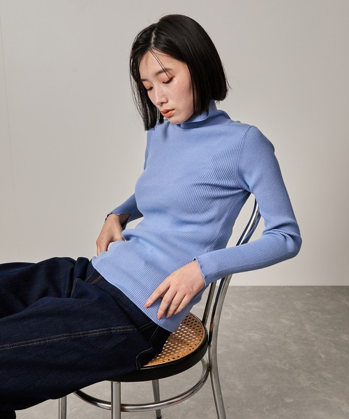 NERGY（ナージー）の「【抗ピル加工】リブタートルニット（ニット/セーター・レディース・サックスブルー/キナリ/ミント/オレンジ・FREE）」の3枚目の写真