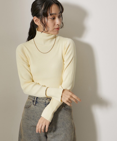 NERGY（ナージー）の「【抗ピル加工】リブタートルニット（ニット/セーター・レディース・サックスブルー/キナリ/ミント/オレンジ・FREE）」の5枚目の写真