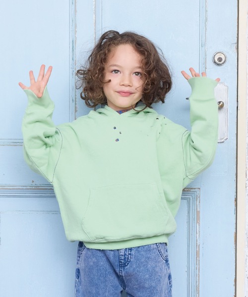 BIG FIELD（ビッグフィールド）の「ムジダメージパーカー（パーカー・キッズ・杢グレー/ライム/レッド・90/100/110/120/130/140/150）」の4枚目の写真