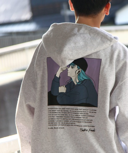 セール】【Selfie freak】 イラスト バックプリント セルフィー