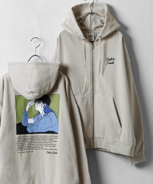 fordirelifesakeのパーカー！ セール】【Selfie freak】 イラスト バックプリント セルフィー