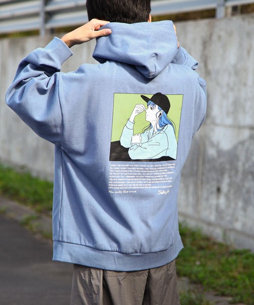 Selfie freak】 イラスト バックプリント セルフィーイヤホンガール 裏