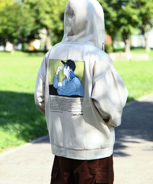 fordirelifesakeのパーカー！ セール】【Selfie freak】 イラスト バックプリント セルフィー