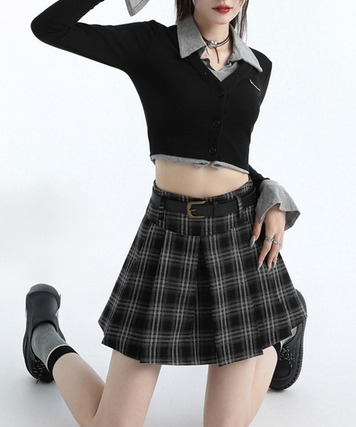 SpRay（スプレイ）の「ベルト付きチェックプリーツミニスカート（スカート・レディース・ブラウン/ブラック・MEDIUM）」の9枚目の写真