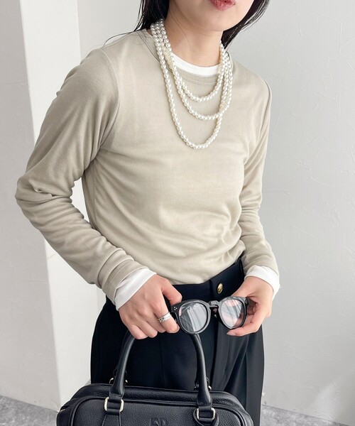 fredy emue(フレディエミュ)の「【新色登場】シアーウォームフライス ロンTシャツ(Tシャツ/カットソー・レディース・ブラック/オフホワイト/ブラック系その他/ベージュ/ライトグレー/ピンク・38)」の1枚目の写真