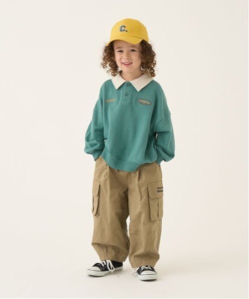 b・ROOM（ビールーム）の「【毛玉バイバイ裏毛】衿付きビッグスウェット（スウェット・キッズ・ベージュ/トップグレー/レッド/モスグリーン・110cm/100cm/120cm/130cm/140cm/150cm）」の5枚目の写真