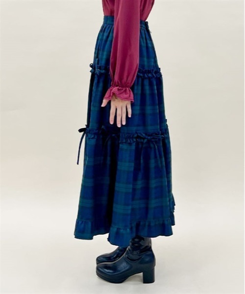 axes femme POETIQUE（アクシーズファムポエティック）の「チェック柄ティアードスカート（スカート・レディース・グリーン/ワイン/グレー・MEDIUM）」の13枚目の写真