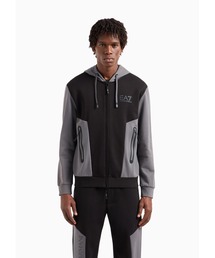 【エンポリオ アルマーニ EA7】Athletic Colour Block フード付きスウェットシャツ コットン混紡素材
