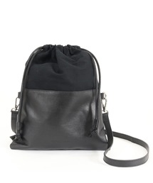 【ADAMPATEK】leather switching drawstring bag/レザー切替巾着バッグ