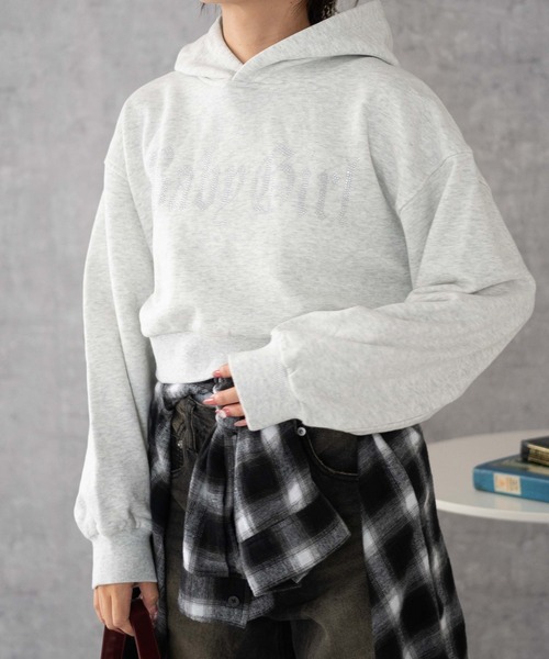 WEGO（ウィゴー）の「WEGO/ラインストーンショートプルパーカー（スウェット・レディース・ピンク/ライトグレー/ブラック・FREE）」の12枚目の写真