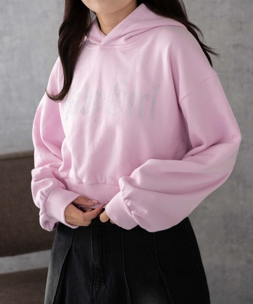 WEGO（ウィゴー）の「WEGO/ラインストーンショートプルパーカー（スウェット・レディース・ピンク/ライトグレー/ブラック・FREE）」の15枚目の写真