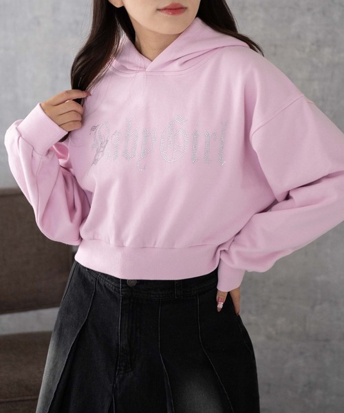 WEGO（ウィゴー）の「WEGO/ラインストーンショートプルパーカー（スウェット・レディース・ピンク/ライトグレー/ブラック・FREE）」の16枚目の写真