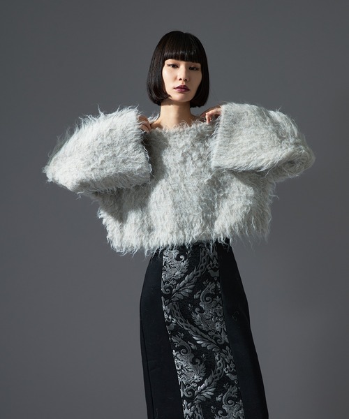 Ellno de Mavie(エルノデメヴィ)の「マフラーシャギーショートニット(ニット/セーター・レディース・ボルドー/アイボリー/チャコールグレー・FREE)」の16枚目の写真