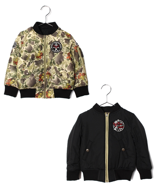 HYSTERIC MINI（ヒステリックミニ）の「HYS DUCK HUNTER COMO MA-1型ジャケット(リバーシブル)（ミリタリージャケット・キッズ・ブラック/カーキ/グリーン系その他・100/110/120）」の3枚目の写真