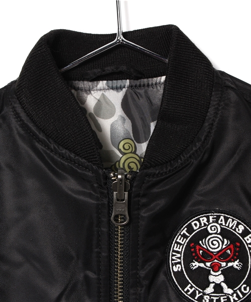 HYSTERIC MINI（ヒステリックミニ）の「HYS DUCK HUNTER COMO MA-1型ジャケット(リバーシブル)（ミリタリージャケット・キッズ・ブラック/カーキ/グリーン系その他・100/110/120）」の6枚目の写真