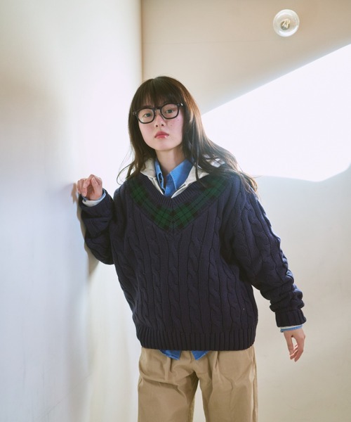 common gull products.（コモンガルプロダクツ）の「gull school knit（ニット/セーター・レディース・ネイビー/ボルドー/アイボリー・MEDIUM/LARGE）」の6枚目の写真