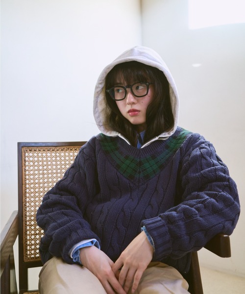 common gull products.（コモンガルプロダクツ）の「gull school knit（ニット/セーター・レディース・ネイビー/ボルドー/アイボリー・MEDIUM/LARGE）」の10枚目の写真