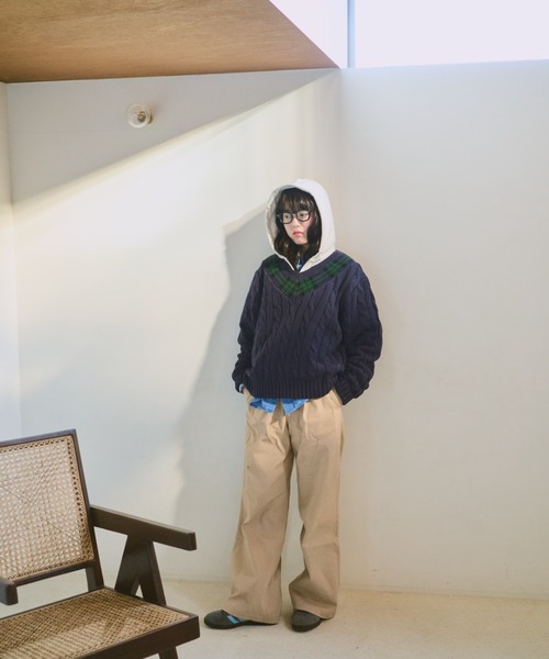 common gull products.（コモンガルプロダクツ）の「gull school knit（ニット/セーター・レディース・ネイビー/ボルドー/アイボリー・MEDIUM/LARGE）」の14枚目の写真